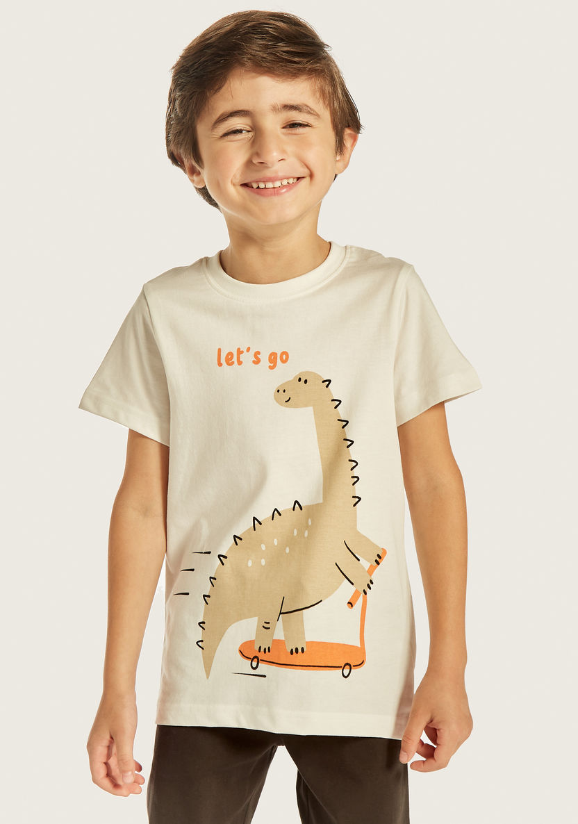 Juniors Dinosaur Print T-shirts and Pyjamas - Set of 3-Nightwear-image-2