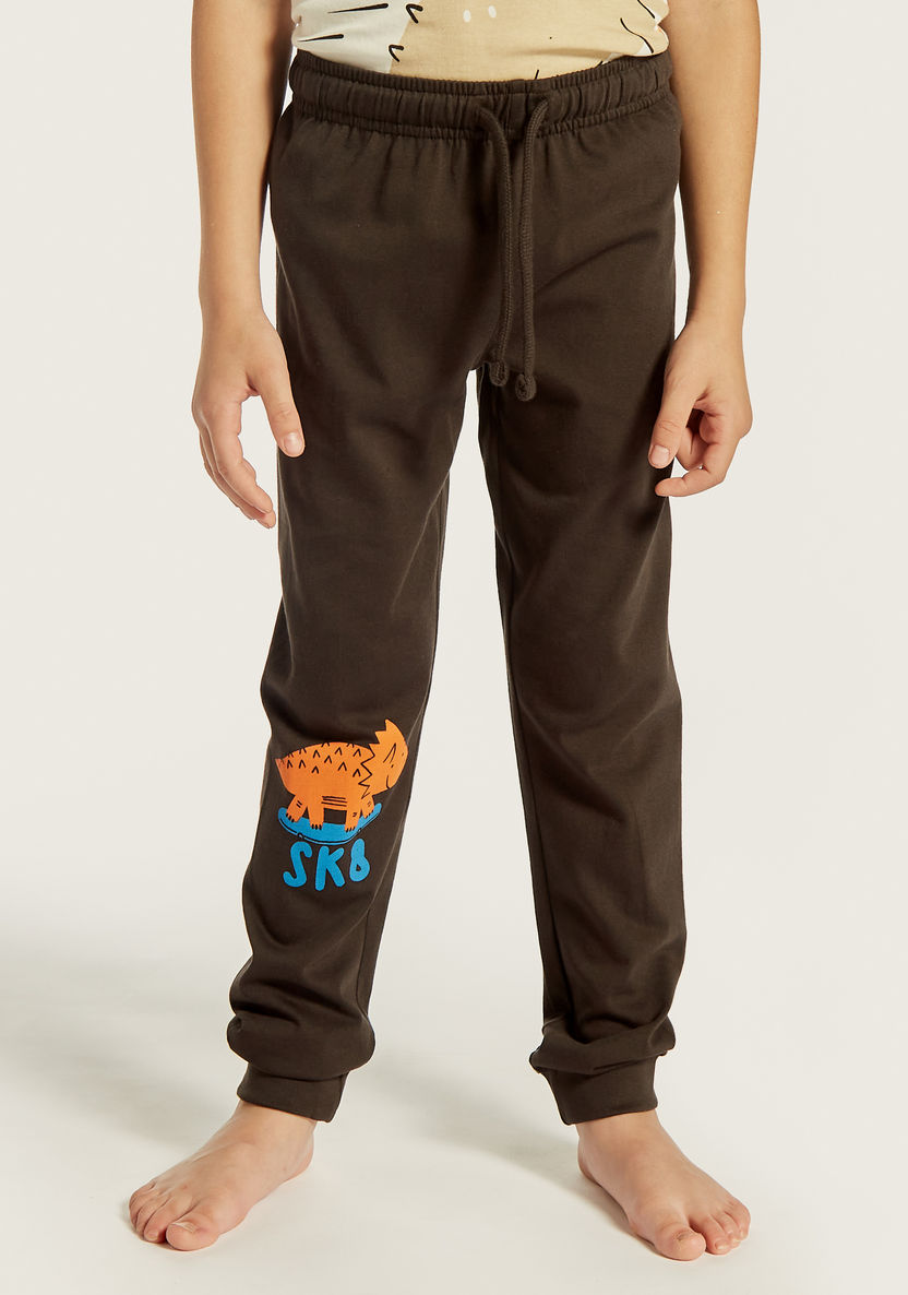 Juniors Dinosaur Print T-shirts and Pyjamas - Set of 3-Nightwear-image-3