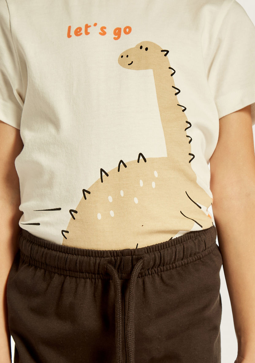 Juniors Dinosaur Print T-shirts and Pyjamas - Set of 3-Nightwear-image-4