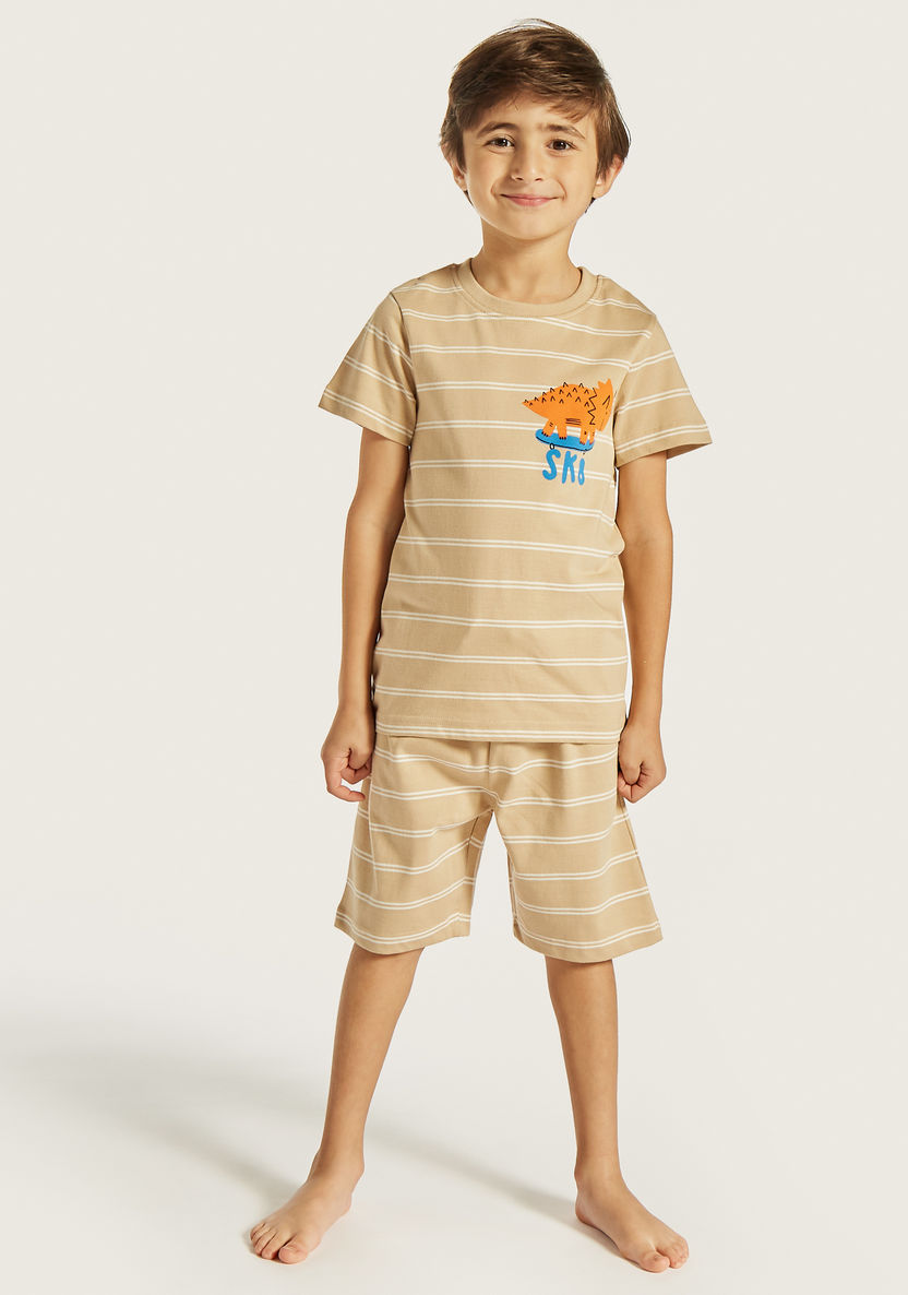 Juniors Dinosaur Print T-shirts and Pyjamas - Set of 3-Nightwear-image-6
