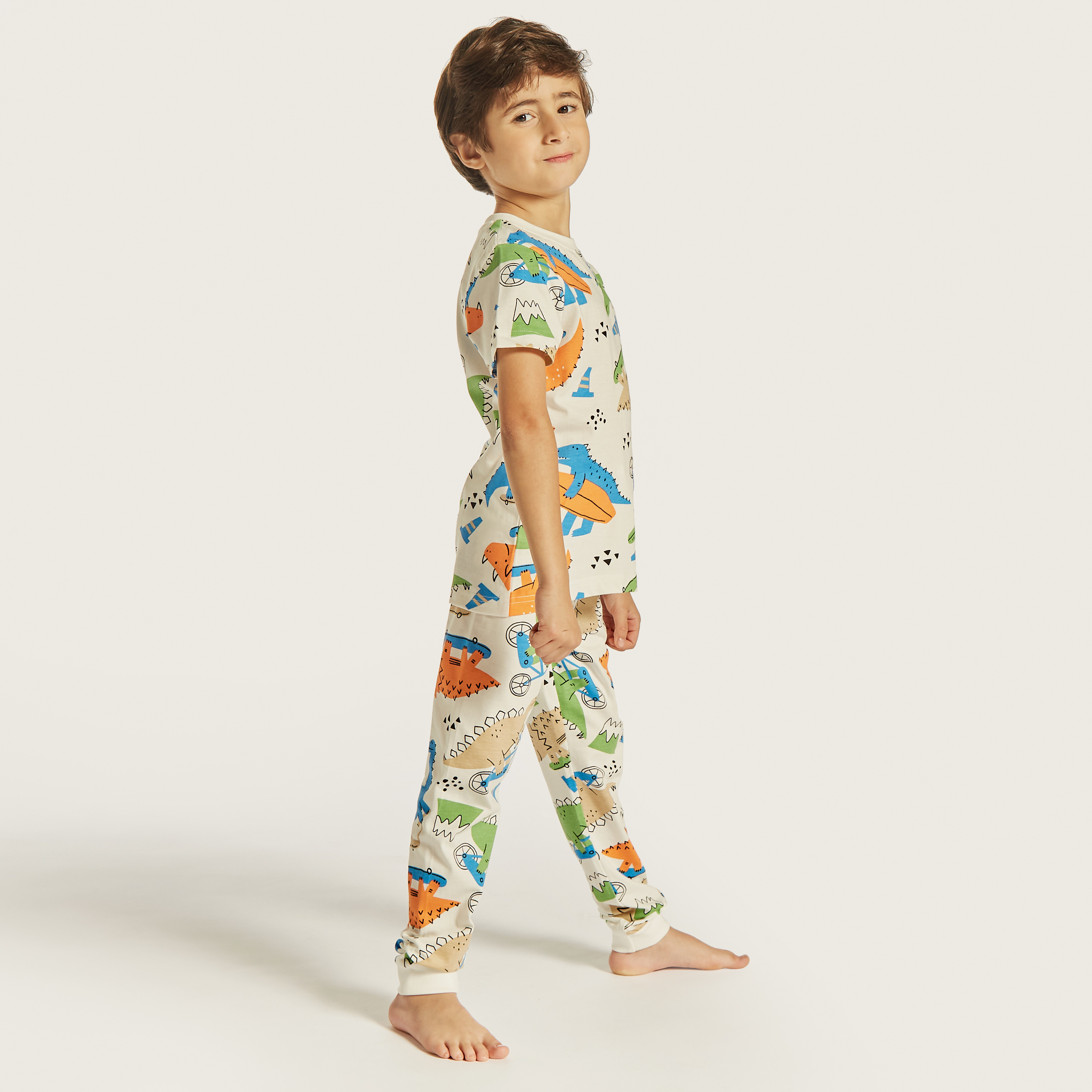 Juniors Dinosaur Print T-shirts and Pyjamas - Set of 3-boys-clothing-nightwear-image-9
