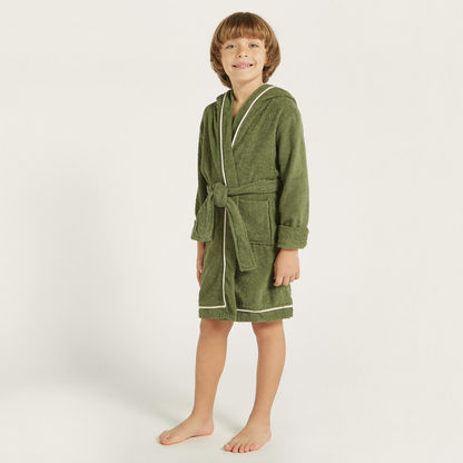 Juniors Textured Bathrobe with Hood and Pockets-Towels and Flannels-image-0