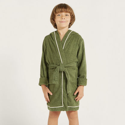 Juniors Textured Bathrobe with Hood and Pockets-Towels and Flannels-image-1