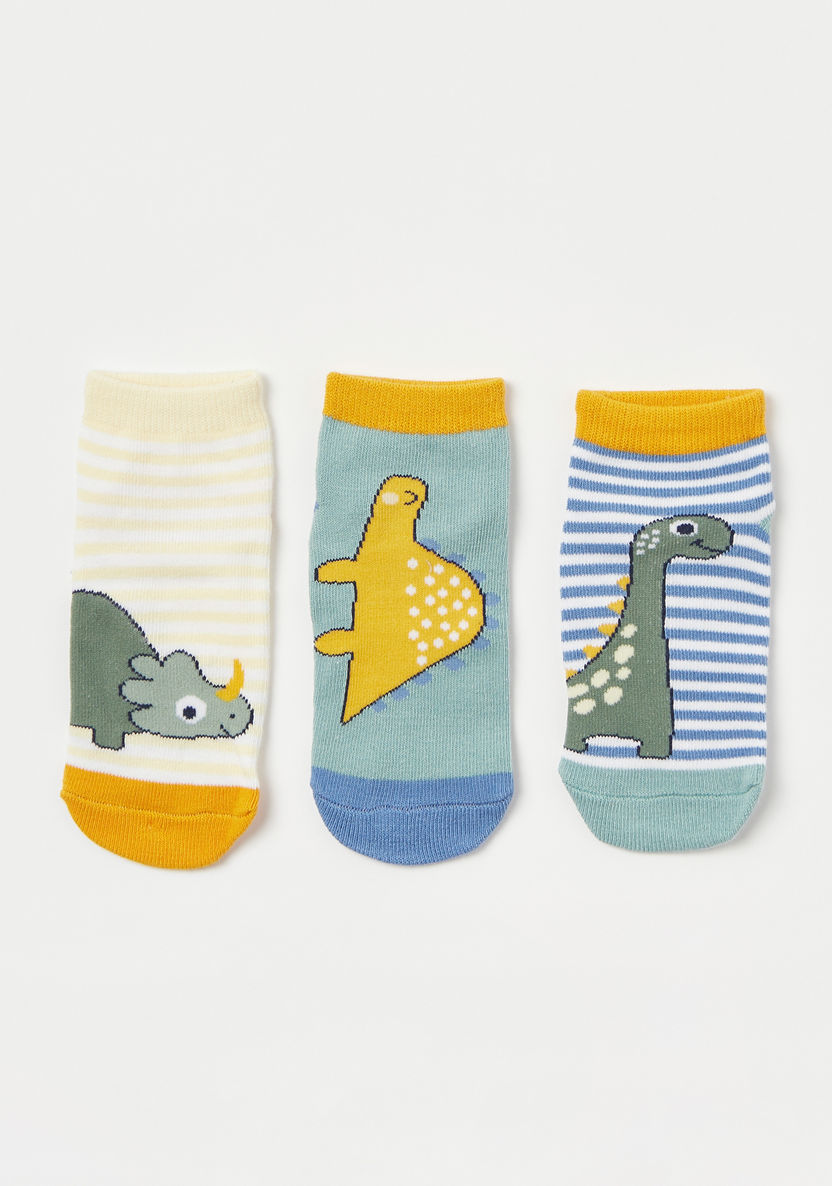 Juniors Dinosaur Print Ankle Length Socks - Set of 3-Socks-image-0
