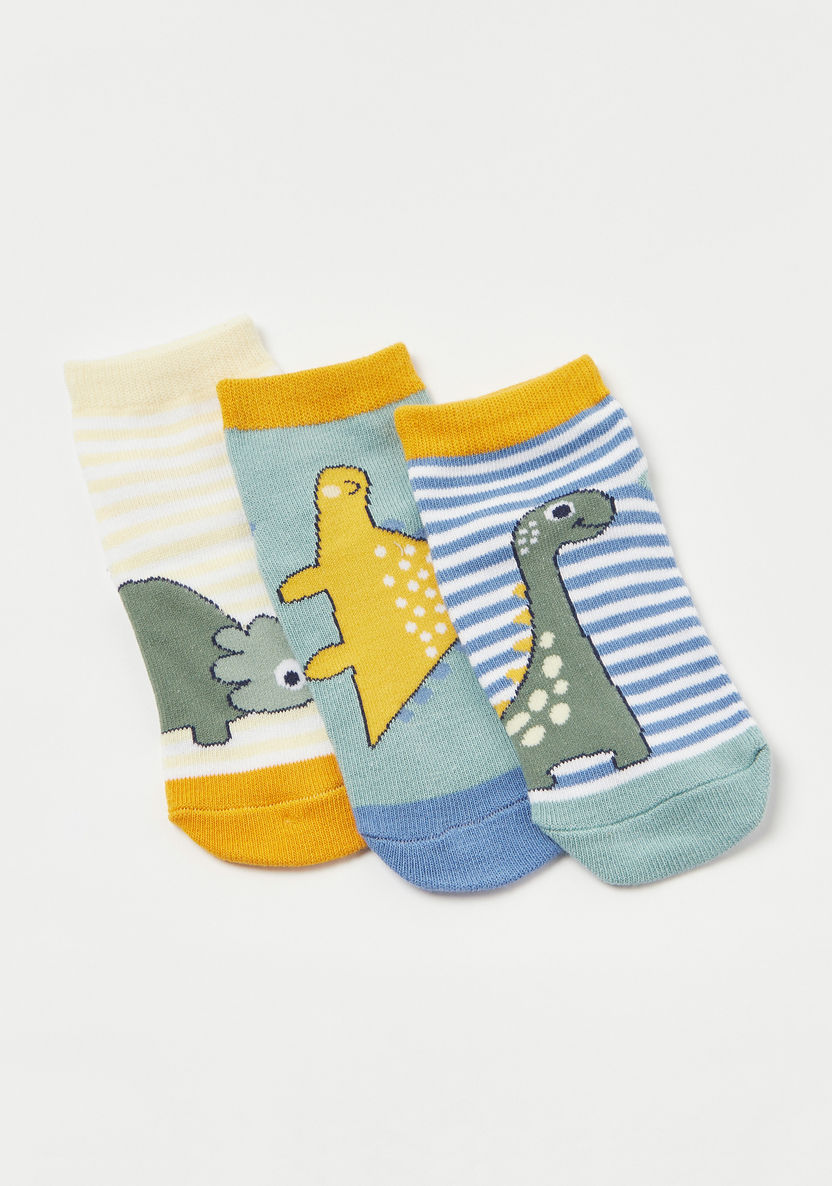 Juniors Dinosaur Print Ankle Length Socks - Set of 3-Socks-image-1