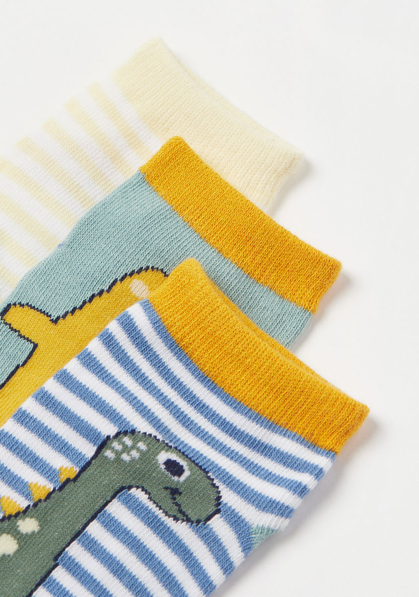 Juniors Dinosaur Print Ankle Length Socks - Set of 3-Socks-image-2