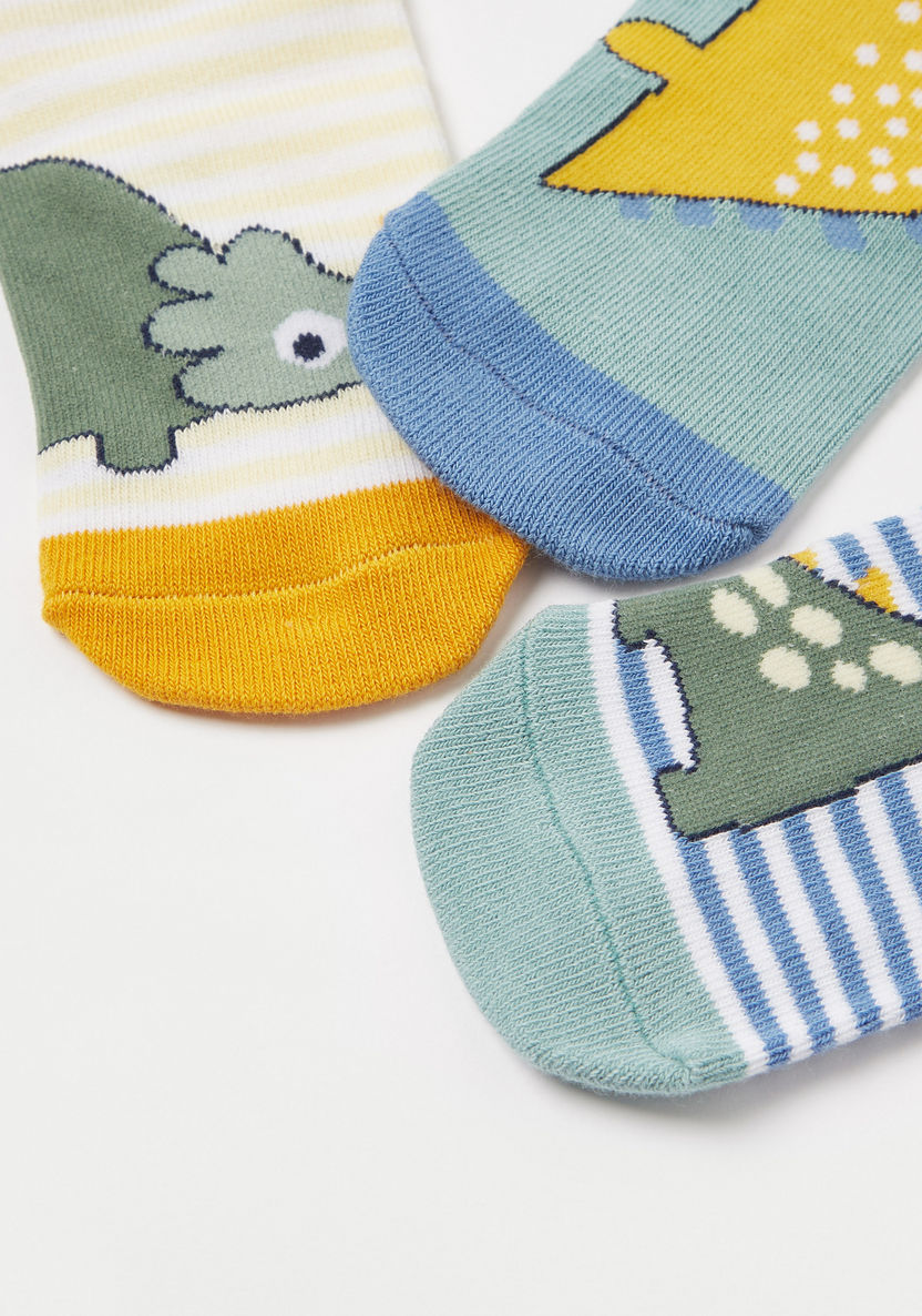 Juniors Dinosaur Print Ankle Length Socks - Set of 3-Socks-image-3