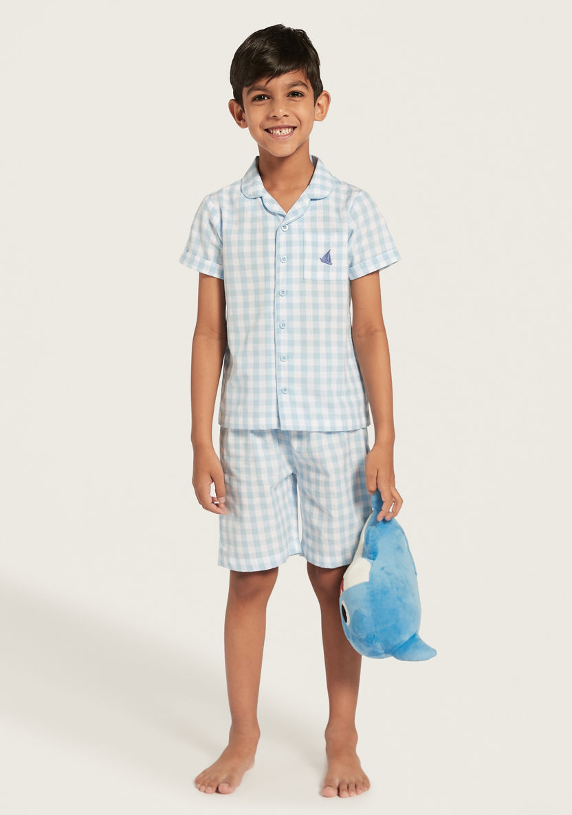 Juniors Checked Short Sleeves Shirt and Pyjama Shorts Set-Nightwear-image-0