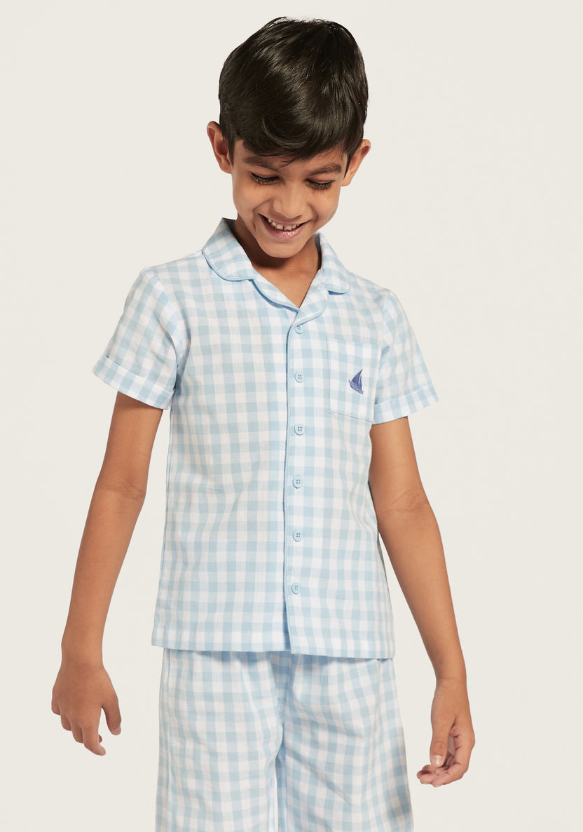 Juniors Checked Short Sleeves Shirt and Pyjama Shorts Set-Nightwear-image-1