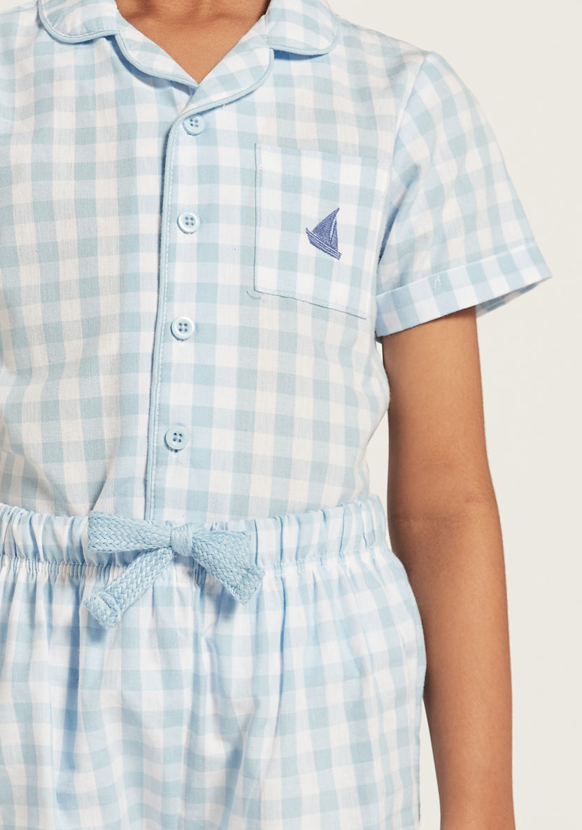 Juniors Checked Short Sleeves Shirt and Pyjama Shorts Set-Nightwear-image-3
