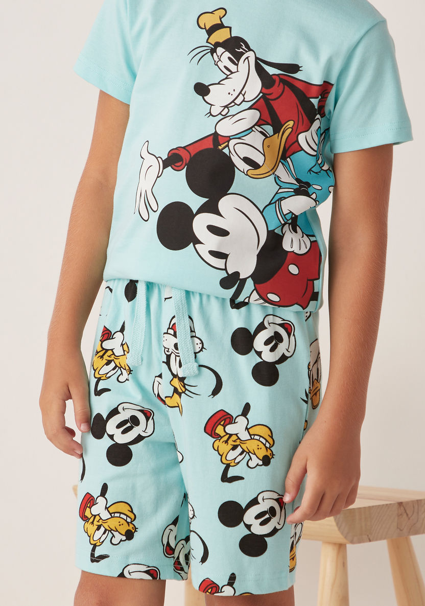 Disney Mickey and Friends Print T-shirt and Shorts Set-Pyjama Sets-image-3