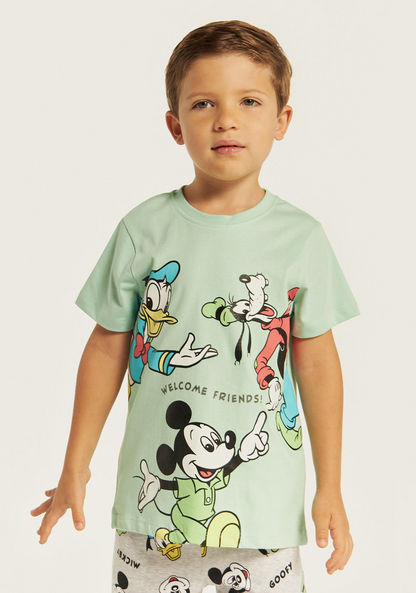 Disney Mickey and Friends Print T-shirt and Pyjama Set-Pyjama Sets-image-1