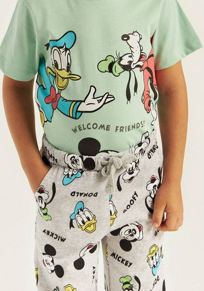 Disney Mickey and Friends Print T-shirt and Pyjama Set-Pyjama Sets-image-3