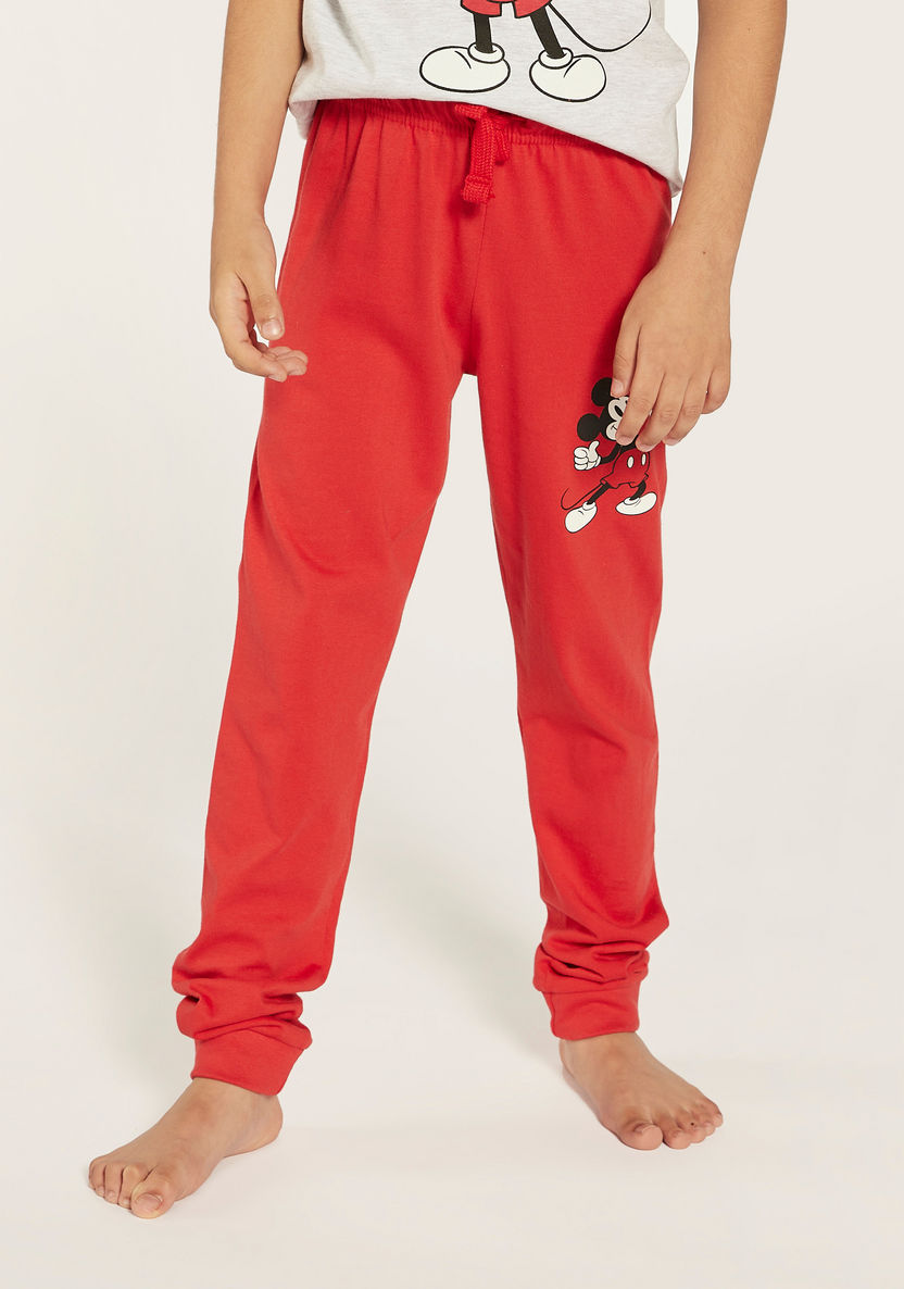 Disney Mickey Mouse Print Crew Neck T-shirt and Pyjama Set-Nightwear-image-2