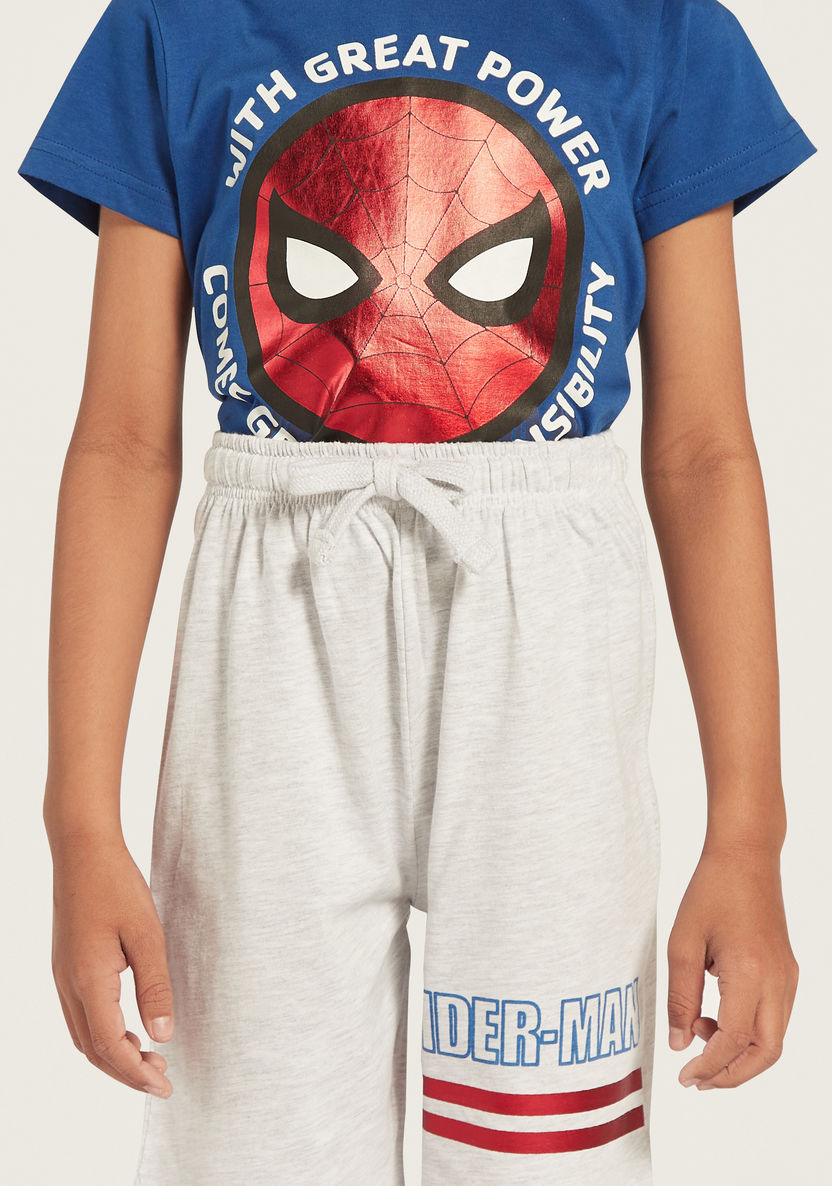 Spider-Man Print T-shirt and Shorts Set-Nightwear-image-3