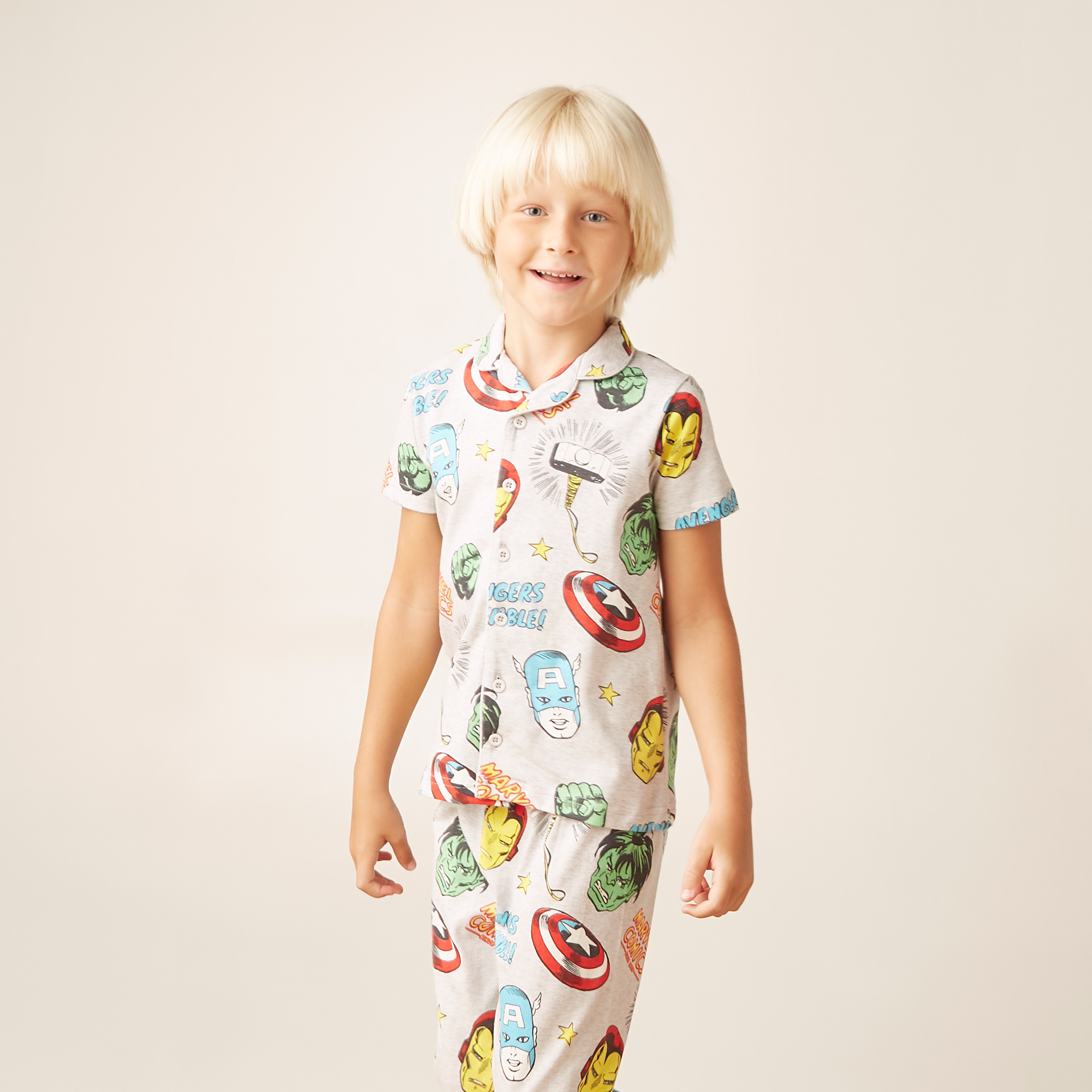 All-Over Avengers Print Shirt and Pyjama Set-boys-clothing-nightwear-image-2
