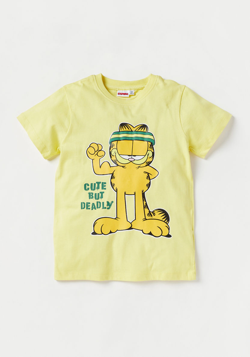 Garfield Print Crew Neck T-shirt and Pyjama Set-Nightwear-image-3