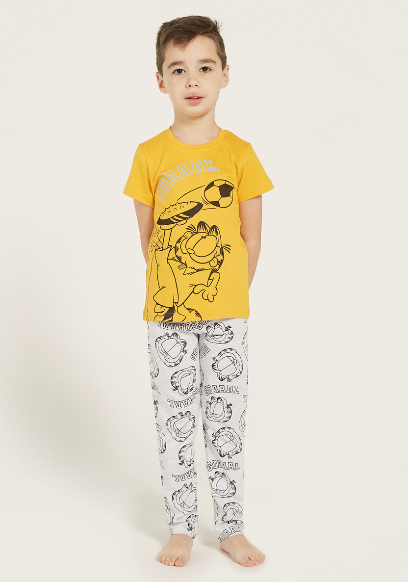 Garfield Print Short Sleeves T-shirt and Pyjama Set-Nightwear-image-0