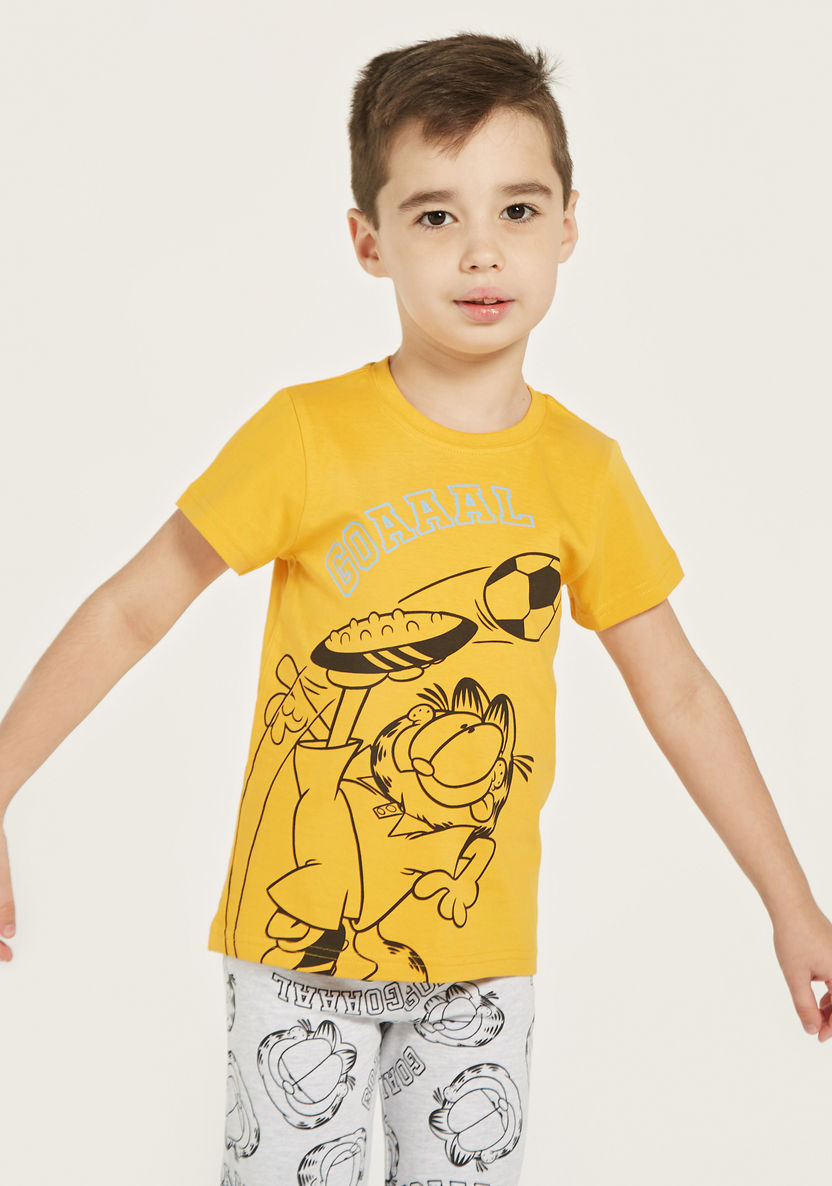 Garfield Print Short Sleeves T-shirt and Pyjama Set-Nightwear-image-1