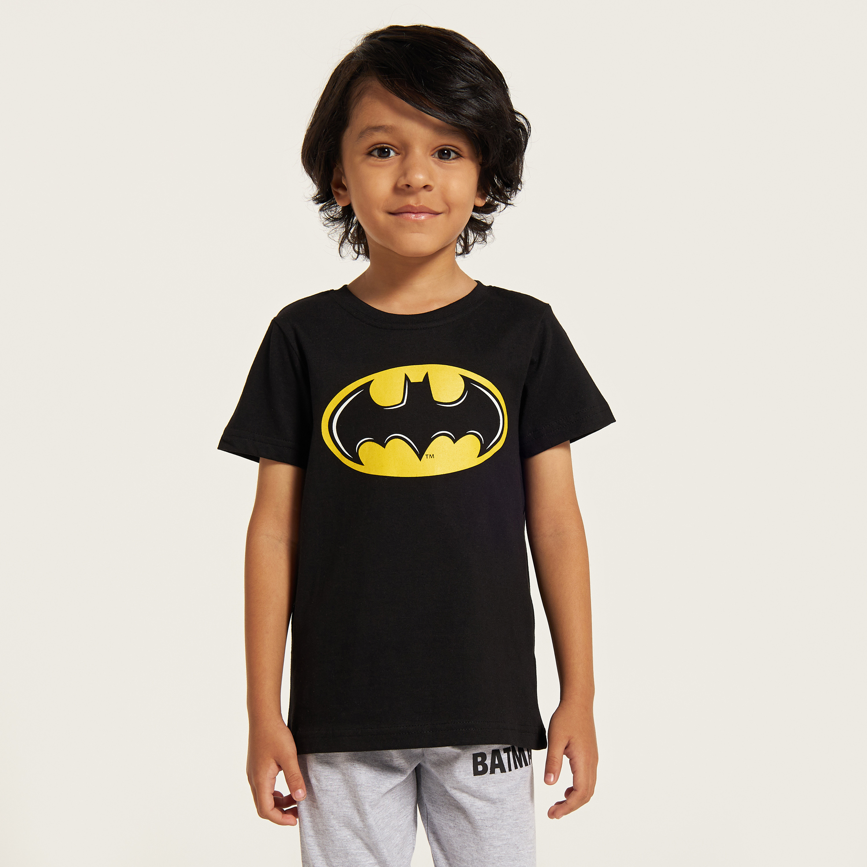 Batman Print Crew Neck T shirt and Pyjama Set