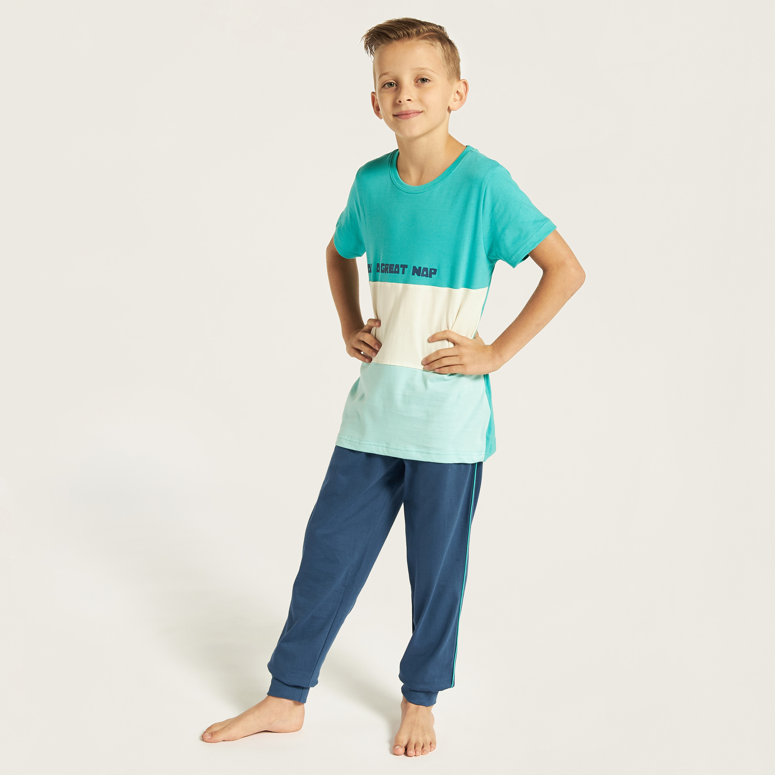 Juniors Colourblock T-shirt and Pyjama Set-boys-clothing-nightwear-image-1
