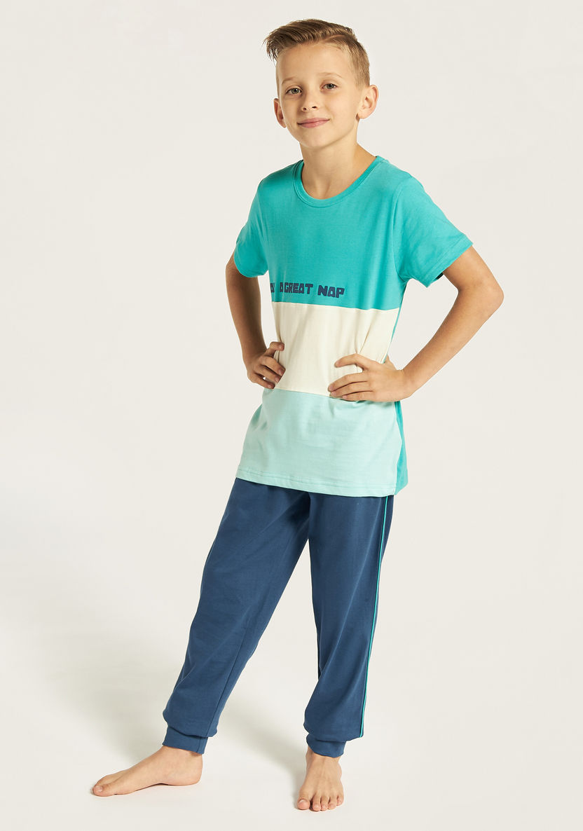 Juniors Colourblock T-shirt and Pyjama Set-Nightwear-image-0