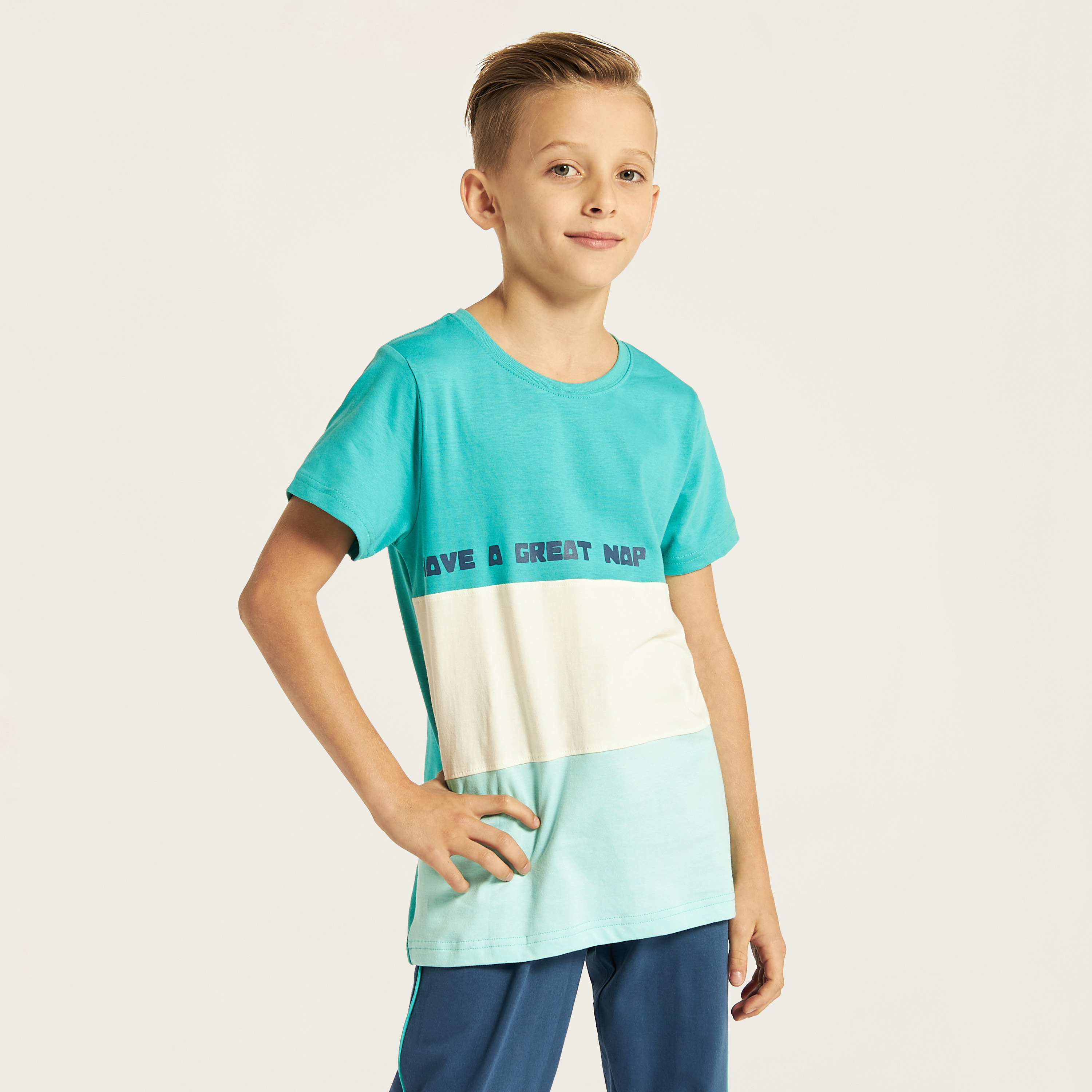 Juniors Colourblock T-shirt and Pyjama Set-boys-clothing-nightwear-image-2
