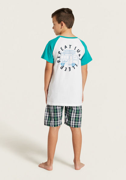 Juniors Colourblock T-shirt and Checked Shorts Set-Nightwear-image-4