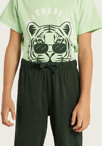 Juniors Printed Crew Neck T-shirt and Pyjama Set-Nightwear-image-3