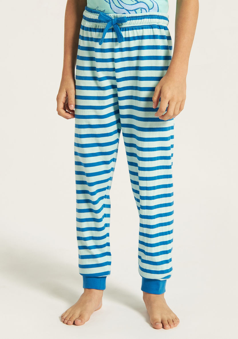 Juniors Dino Print T-shirt and Striped Pyjama Set-Nightwear-image-2