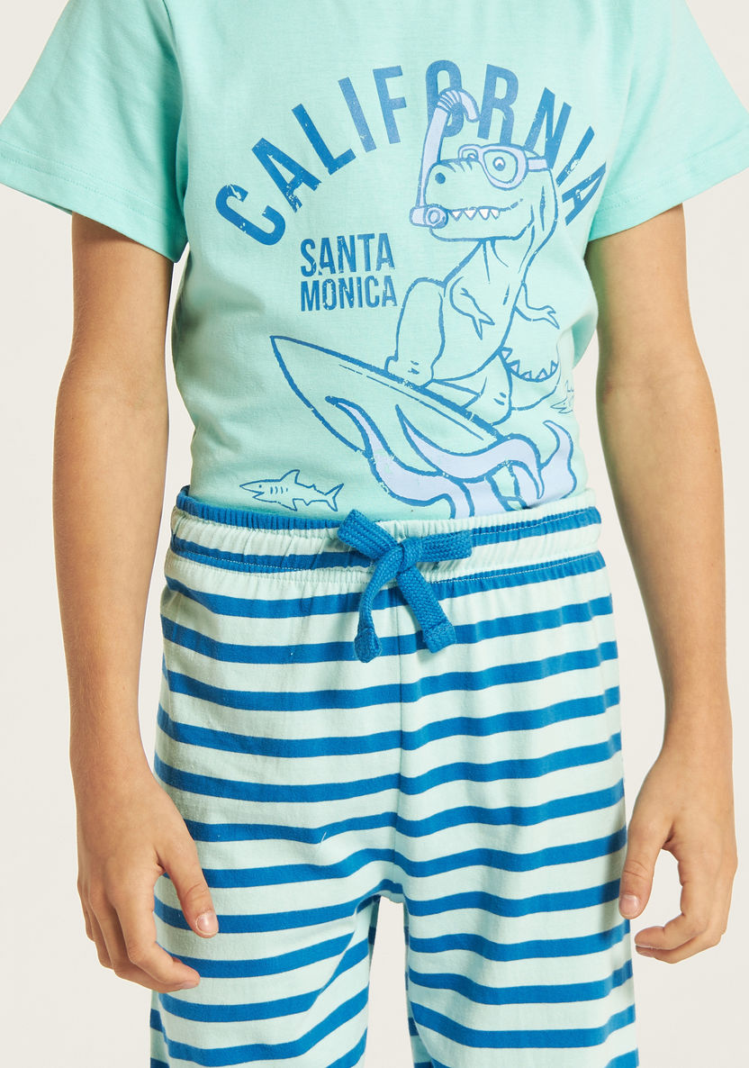 Juniors Dino Print T-shirt and Striped Pyjama Set-Nightwear-image-3