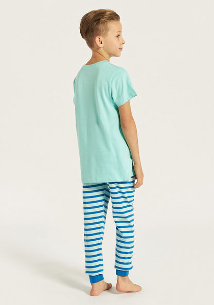Juniors Dino Print T-shirt and Striped Pyjama Set-Nightwear-image-4