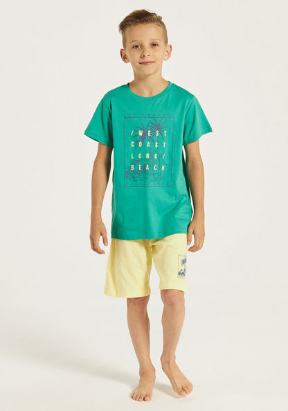 Juniors Graphic Print Short Sleeves T-shirt and Shorts Set-Nightwear-image-0