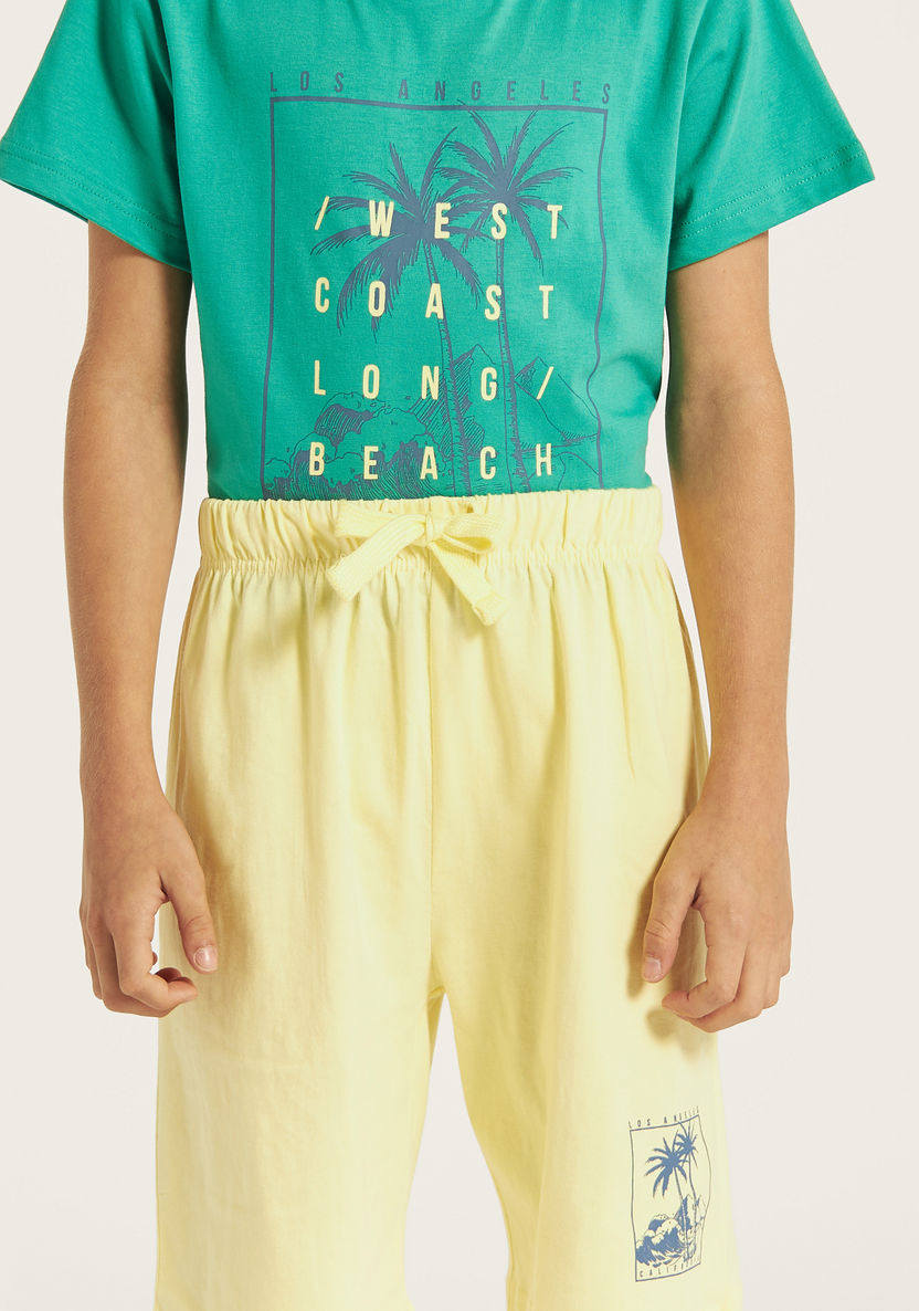 Juniors Graphic Print Short Sleeves T-shirt and Shorts Set-Nightwear-image-3