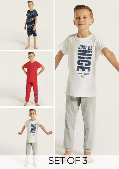 Juniors Printed T-shirt and Pyjama - Set of 3-Nightwear-image-0
