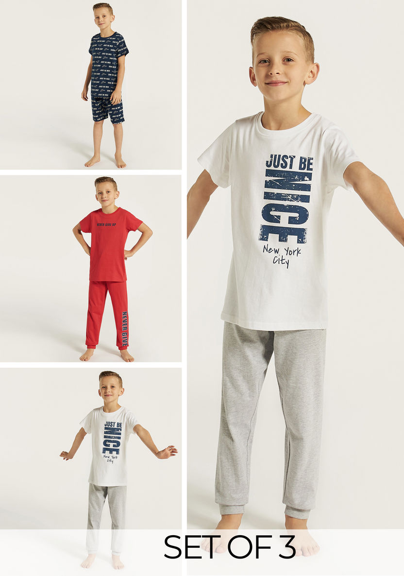 Juniors Printed T-shirt and Pyjama - Set of 3-Nightwear-image-0