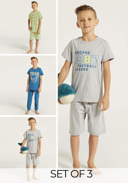 Juniors Printed T-shirts and Pyjamas - Set of 3-Nightwear-image-0