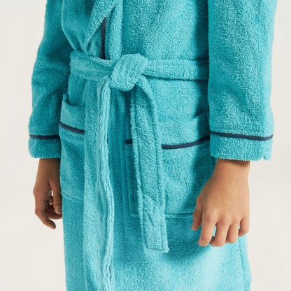 Juniors Textured Bathrobe with Hood and Belt Tie-Ups-Towels and Flannels-image-3