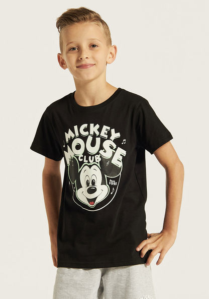 Disney Mickey Mouse Print Short Sleeves T-shirt and Shorts Set-Nightwear-image-1