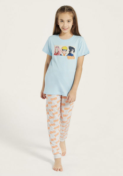 TV Tokyo Naruto Print T-shirt and Elasticated Pyjama Set-Nightwear-image-0