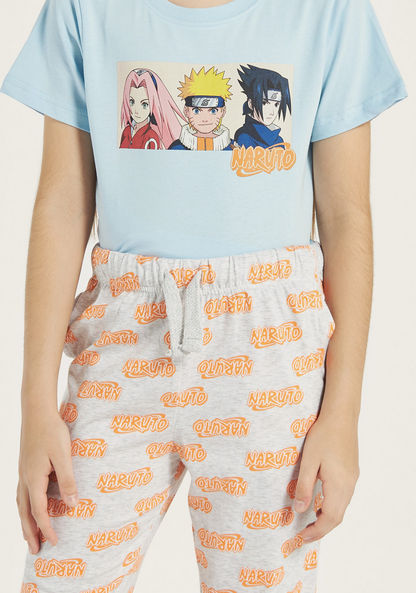 TV Tokyo Naruto Print T-shirt and Elasticated Pyjama Set-Nightwear-image-3