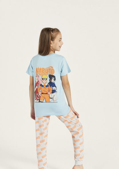 TV Tokyo Naruto Print T-shirt and Elasticated Pyjama Set-Nightwear-image-4