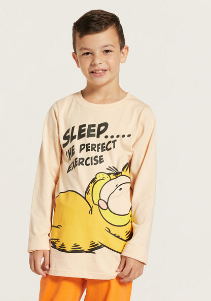Garfield Print T-shirt and Pyjama Set-Nightwear-image-1