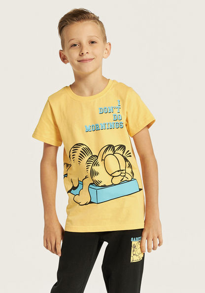 Garfield Print T-shirt and Pyjama Set-Nightwear-image-1