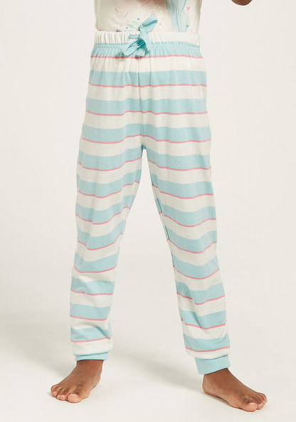 Juniors Unicorn Print T-shirt and Striped Pyjama Set-Pyjama Sets-image-2