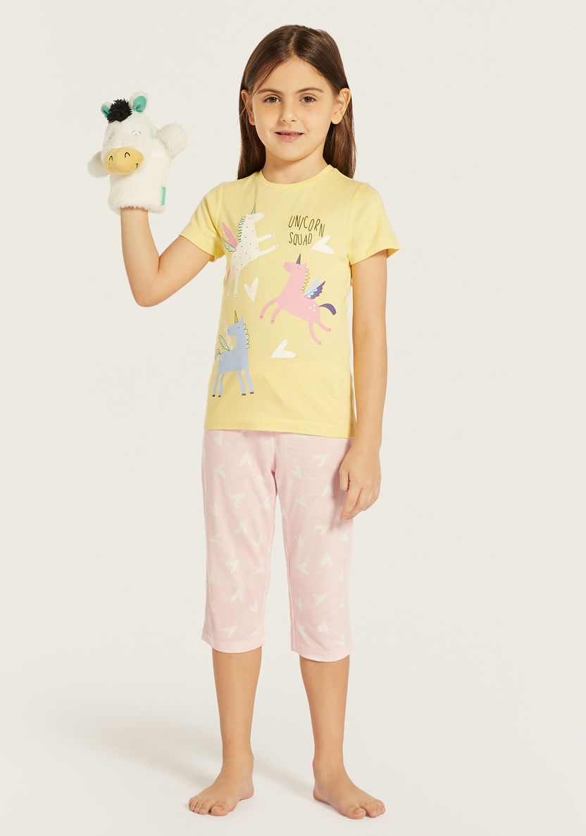 Juniors Unicorn Print T-shirt and Pyjama Set-Nightwear-image-0