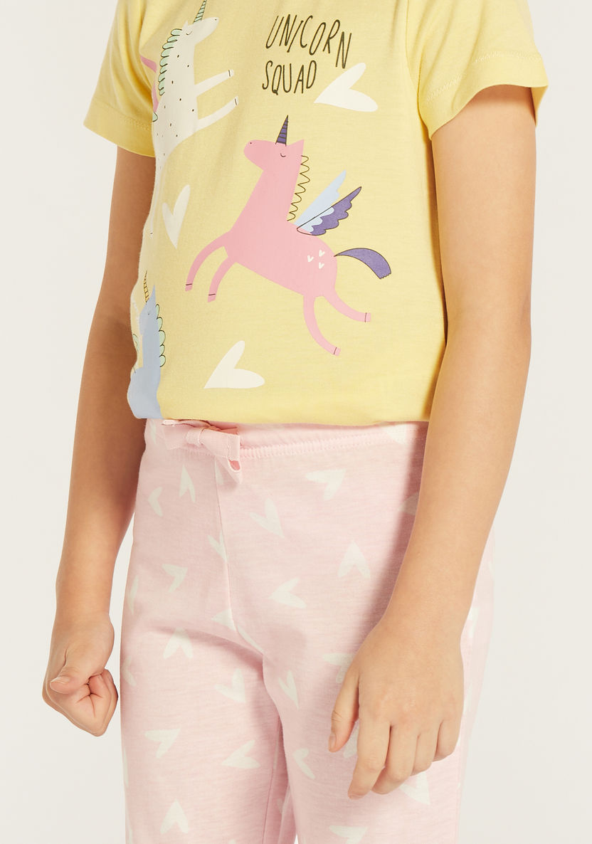 Juniors Unicorn Print T-shirt and Pyjama Set-Nightwear-image-3