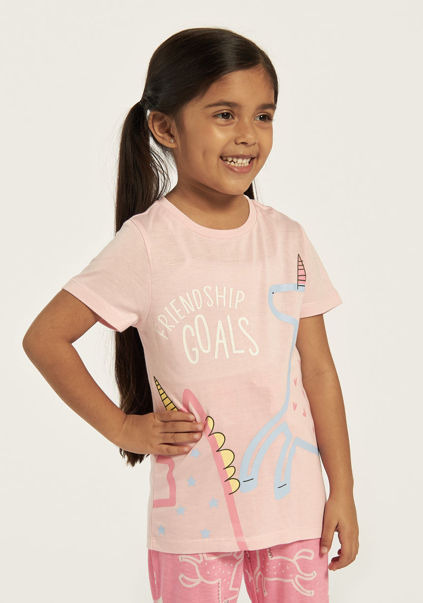 Juniors Unicorn Print T-shirt and Pyjama Set-Nightwear-image-1