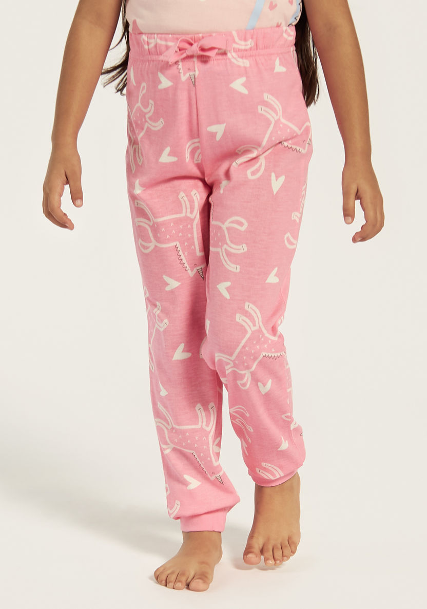 Juniors Unicorn Print T-shirt and Pyjama Set-Nightwear-image-2