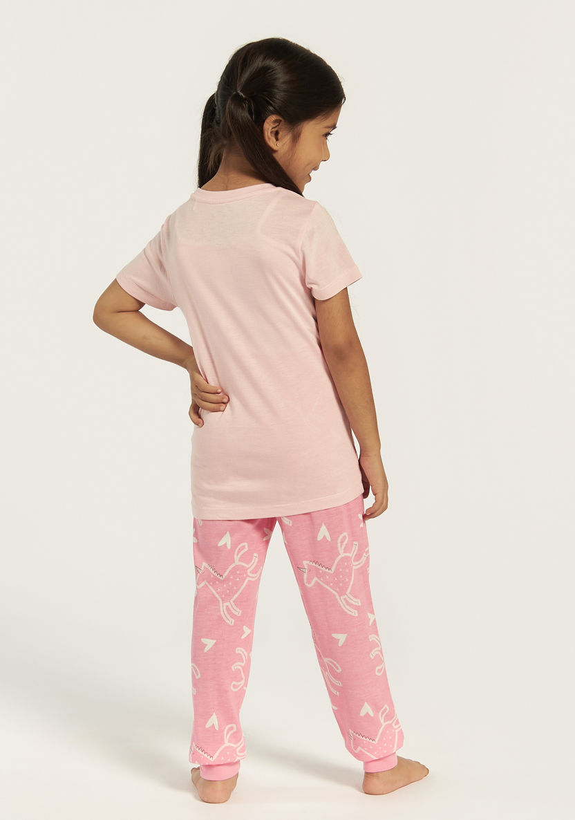 Juniors Unicorn Print T-shirt and Pyjama Set-Nightwear-image-4